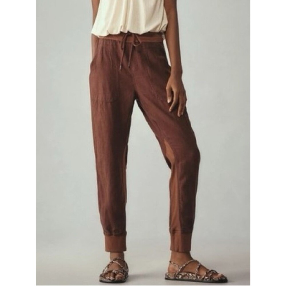 Anthropologie Nomad Linen Joggers Brown Size M Pull On Relaxed Pockets